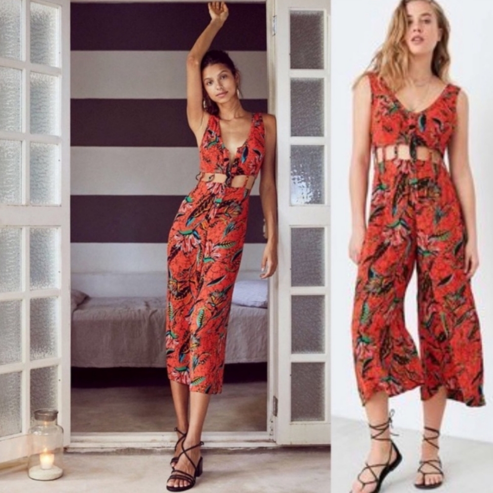 Urban Outfitters Ecote Saraphina Orange Tropics Cutout Playsuit Jumpsuit Medium